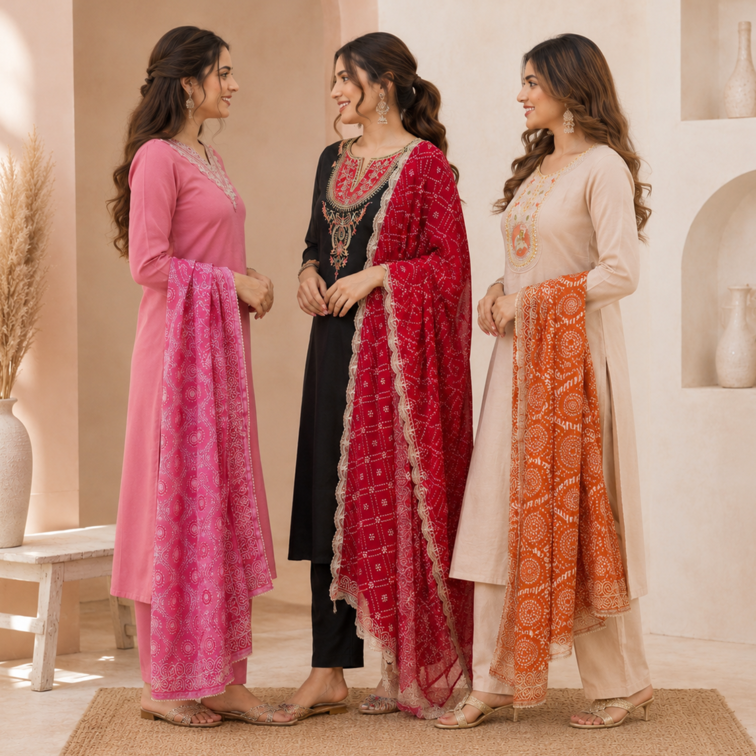 3 Ethnic Kurta With Dupatta ( K2 )