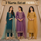 Pack Of 3 Elegant Cotton Kurta Set for Women with Dupatta (KBK-3)