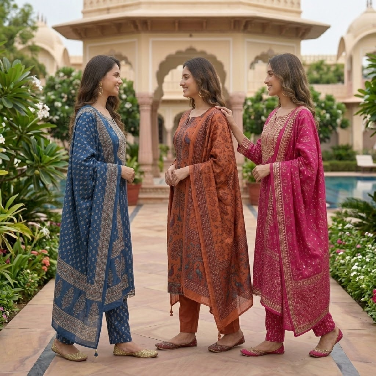 3 Printed kurta, matching pants, and a coordinated dupatta (P3K-2)
