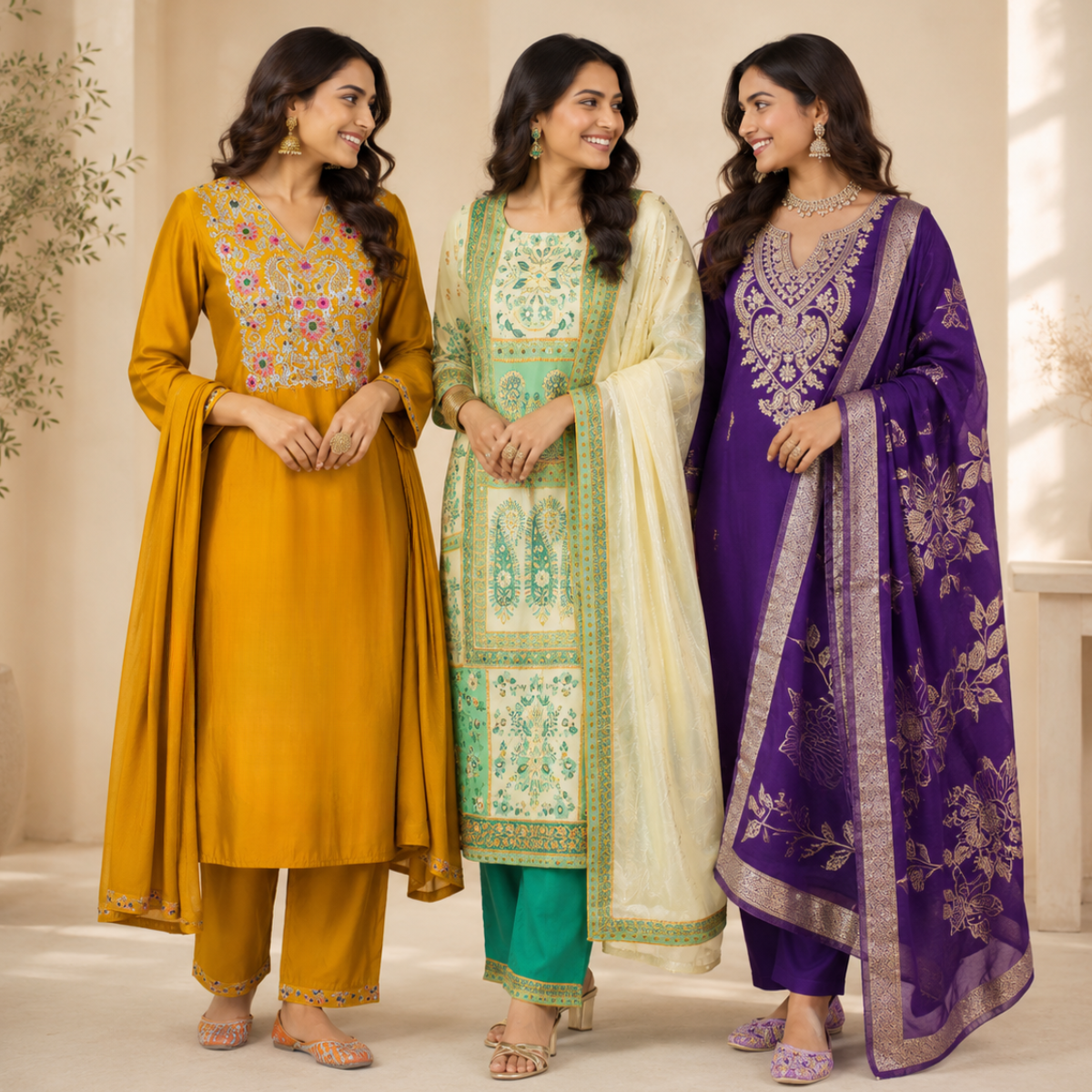 3 Women's Printed Ethnic Kurta Set With Dupatta ( KS-8 )