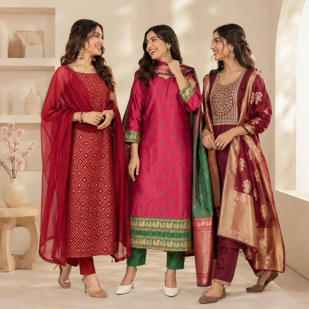 3 Comfort Fit Kurta Set with Dupatta ( C10 )