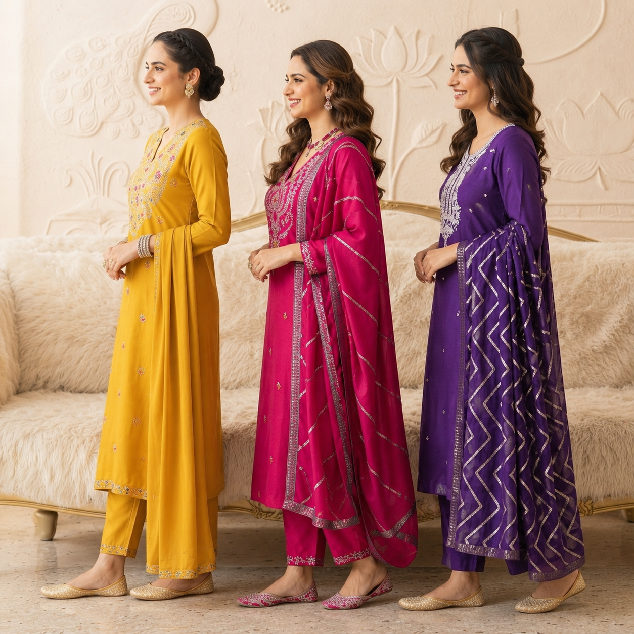 3 Comfort Fit Kurta Set with Dupatta ( C2 )