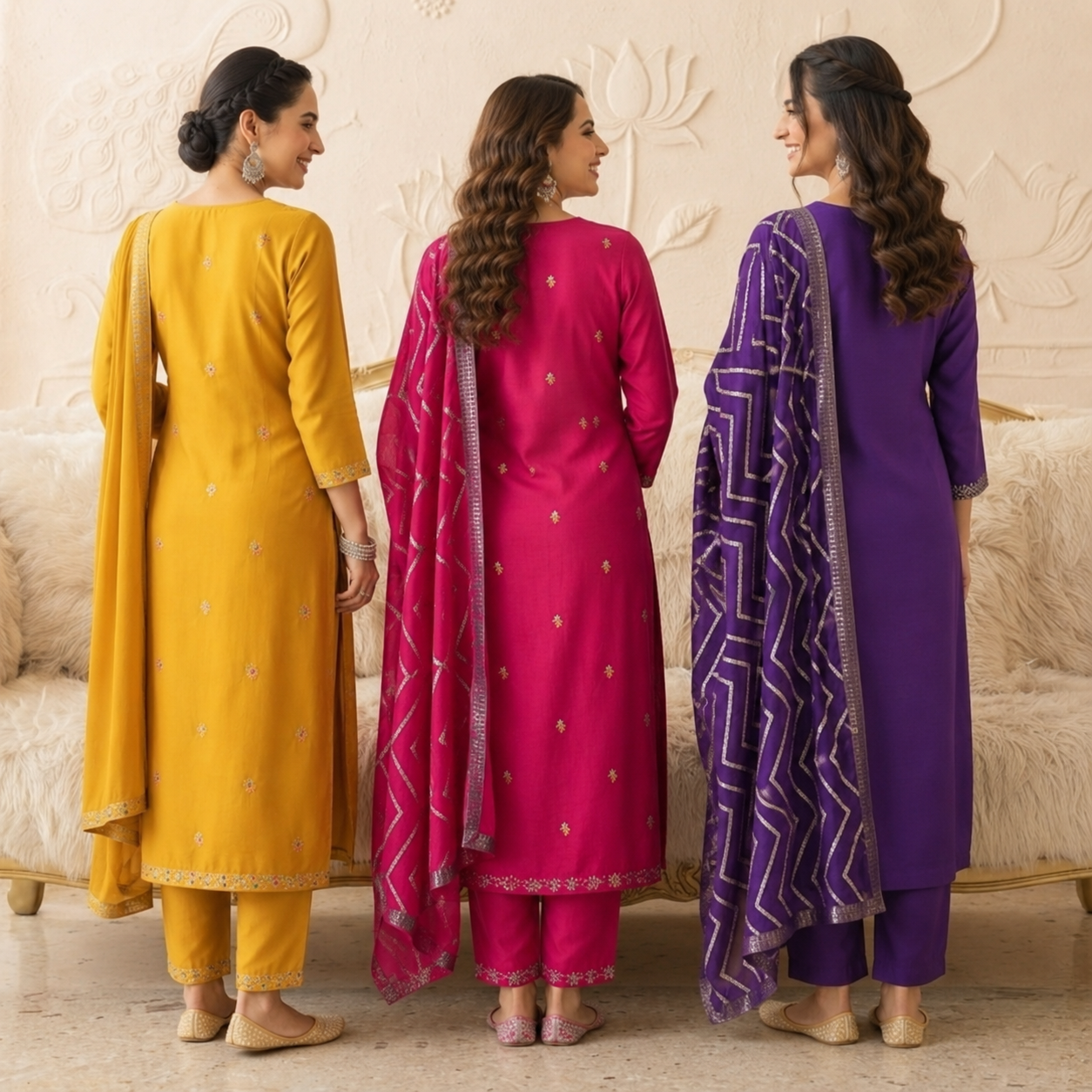 3 Comfort Fit Kurta Set with Dupatta ( C2 )
