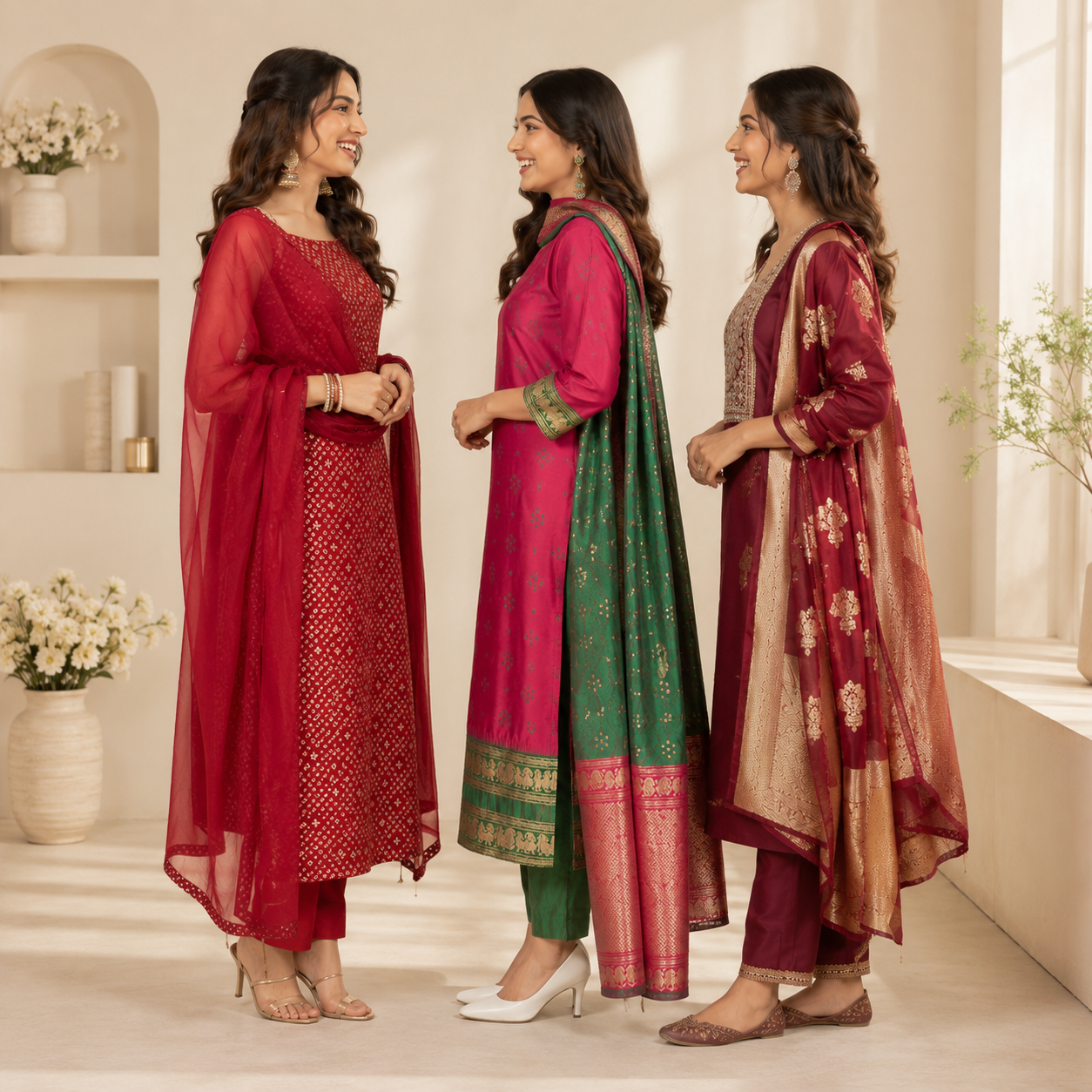 3 Comfort Fit Kurta Set with Dupatta ( C10 )