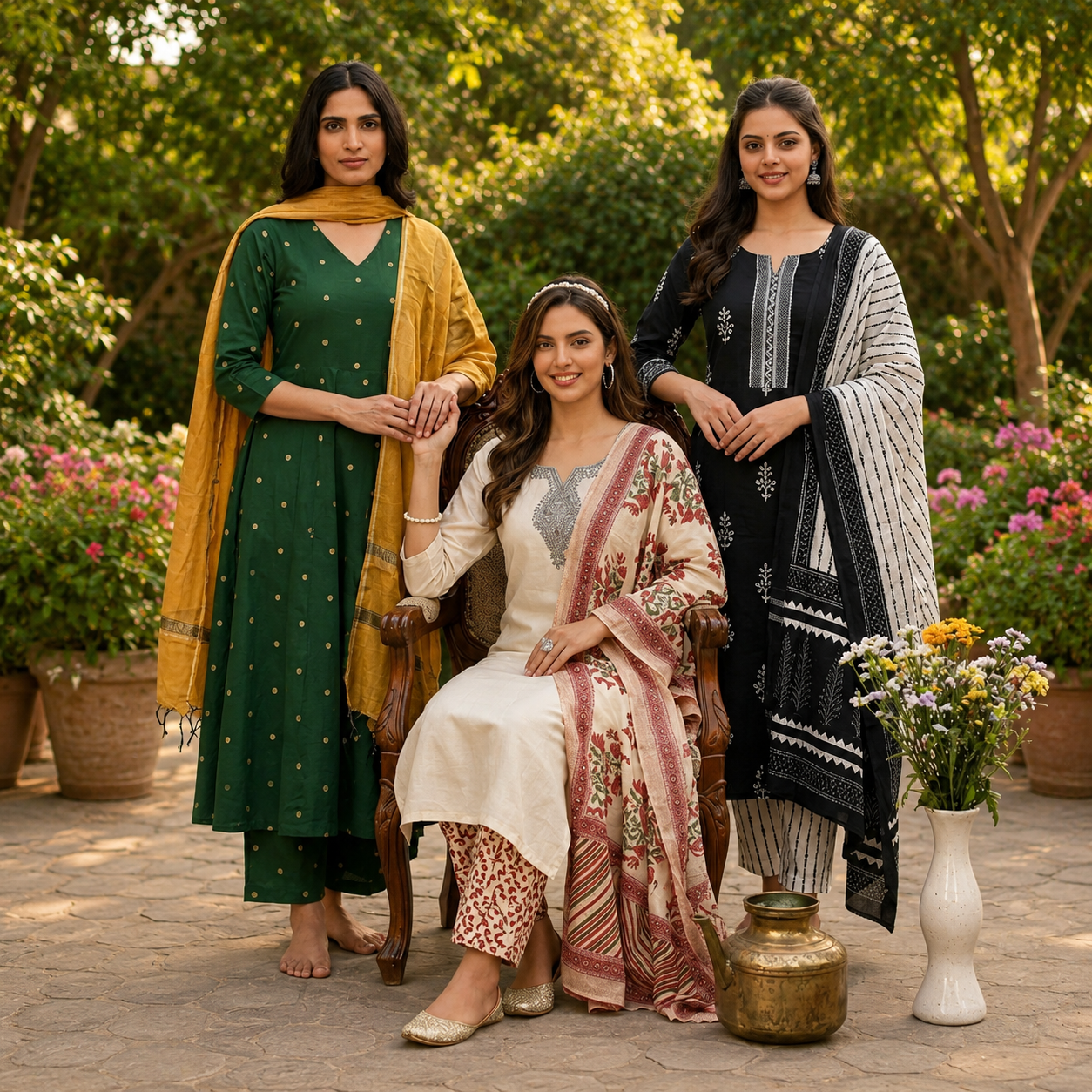 3 Combo Set Kurta, Pants With Dupatta (DMK-10)